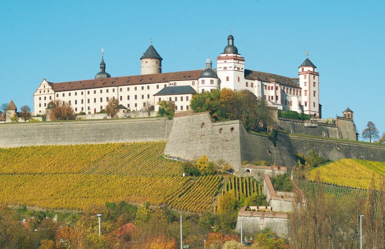 Festung Marienberg mit Weinbergen im Herbst