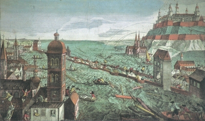 Hochwasser 1784 in Würzburg - Augsburger Guckkastenbild